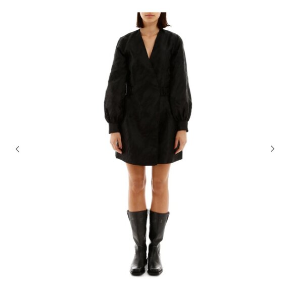 Ganni Jacquard Black Wrap Dress Black EU 34/US 2 - Picture 4 of 5